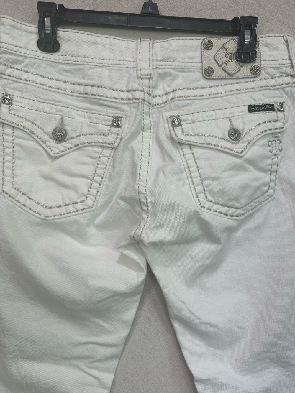 Miss Me White Skinny Jeans with Silver Stitching
